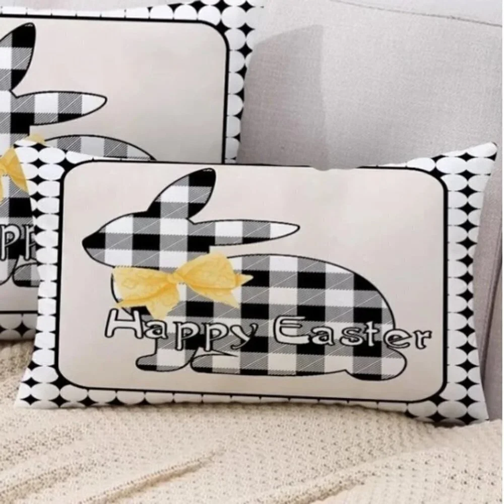 Easter Pillow Cover Buffalo Check Bunny Plaid Zipper Closure 19.68 X 11.8 in